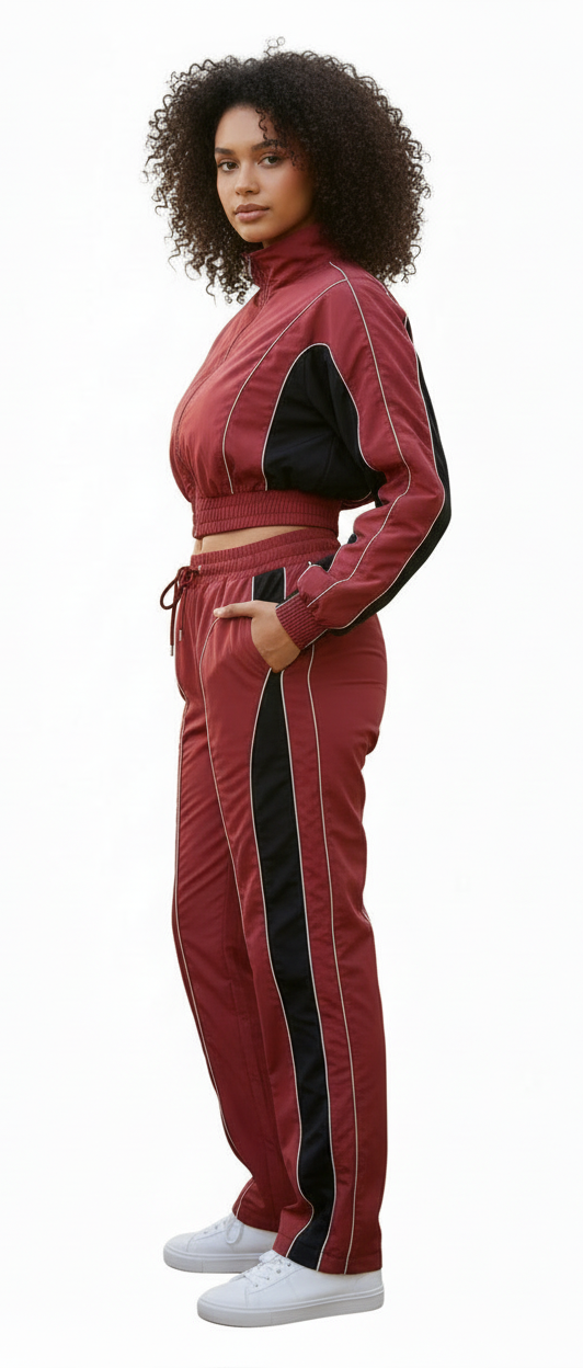 Color block zip jacket & pants set