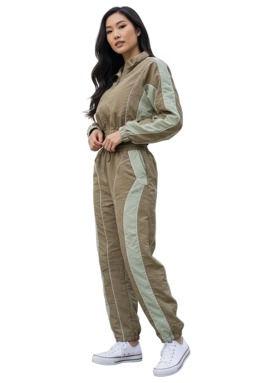 Color block zip jacket & pants set