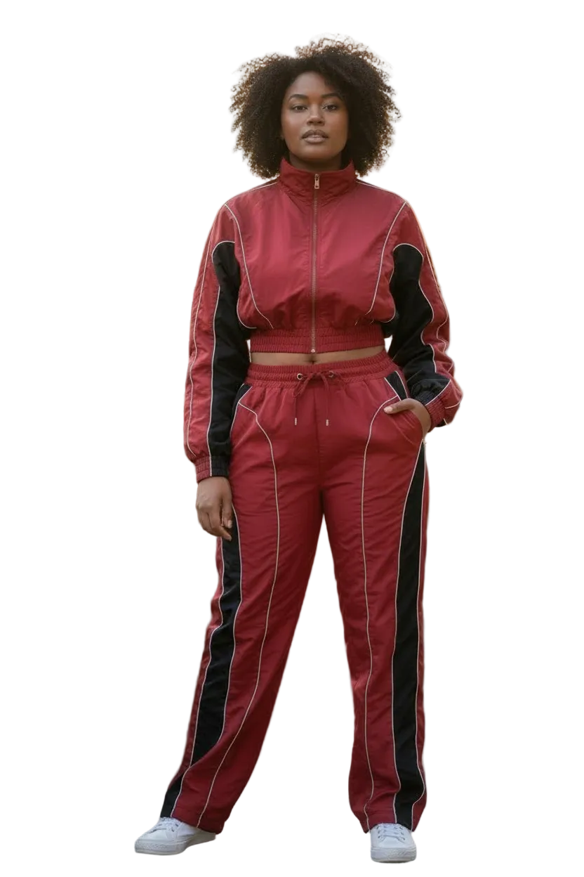 Color block zip jacket & pants set